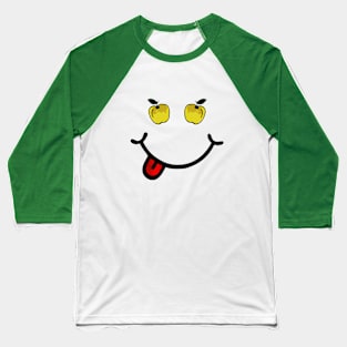 Yellow Apple & Smile (in the shape of a face) Baseball T-Shirt